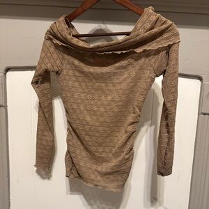 Brown Off-Shoulder Long Sleeve Top